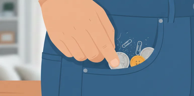 searching a quarter inside the pocket